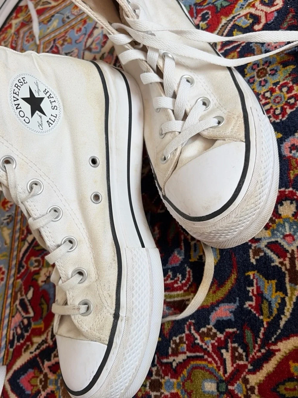 White High-Top Canvas Sneakers with Black Trim